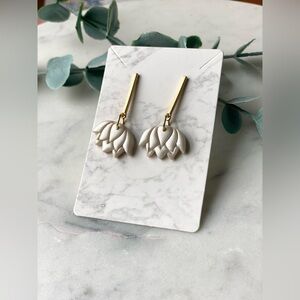 Polymer Clay and gold lotus flower earrings
